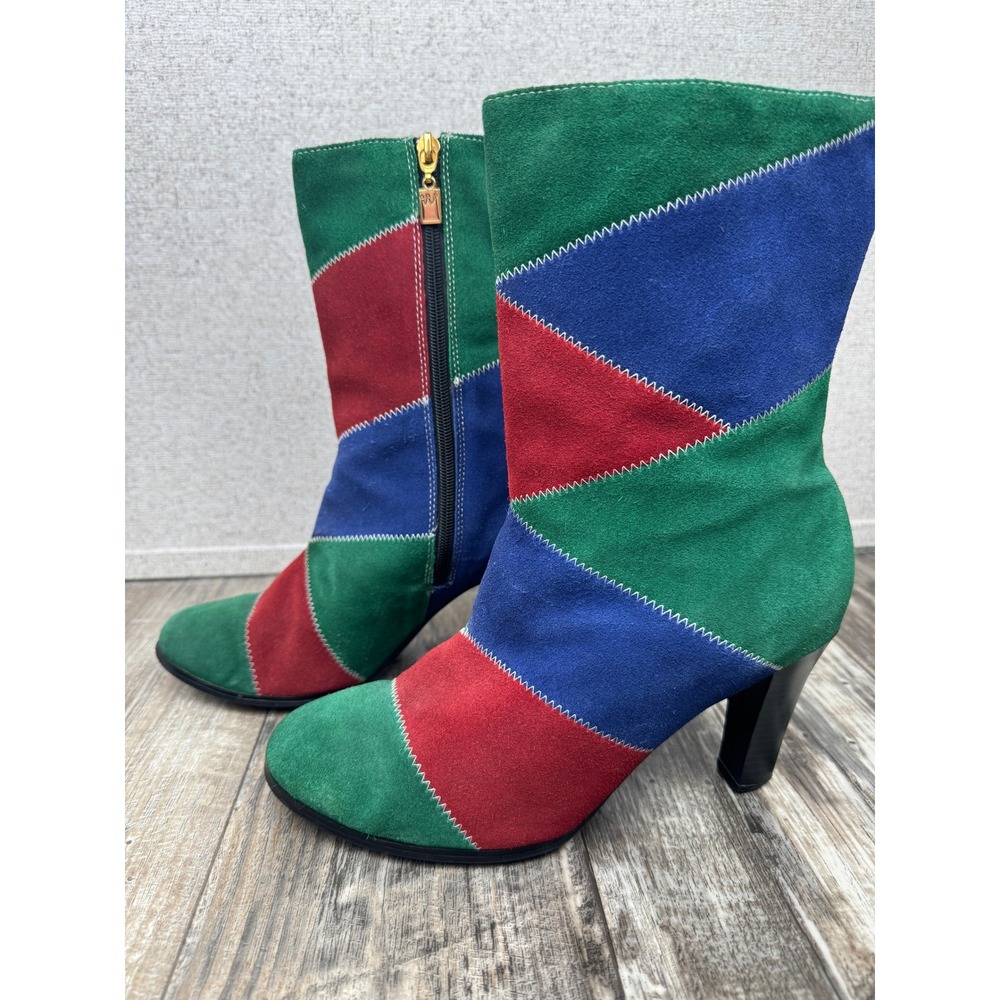 Antthony Design Originals Suede Patchwork Red Green Blue Boots Y2K Style-10